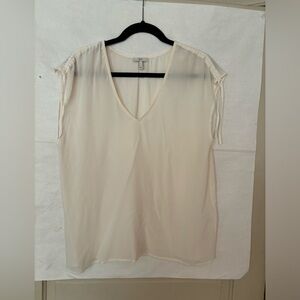 Joie Silk Off-White Blouse with Adjustable Shoulder Ruching Ties
